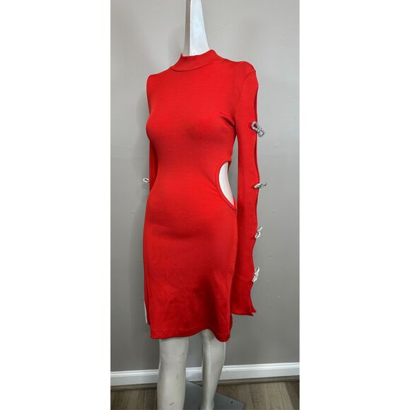 Mach & Mach bow-embellished cut-out ribbed-knit mini dress US6 $1475 - Picture 6 of 12